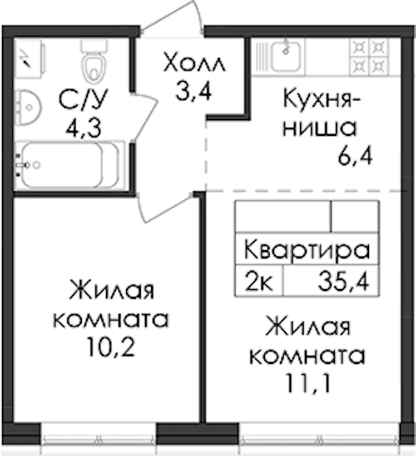 1-комнатная квартира 35.4 м², 1/9 эт., ЖК «Лермонтовский 54»